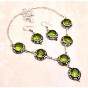 New simulated peridot sterling silver necklace & earrings